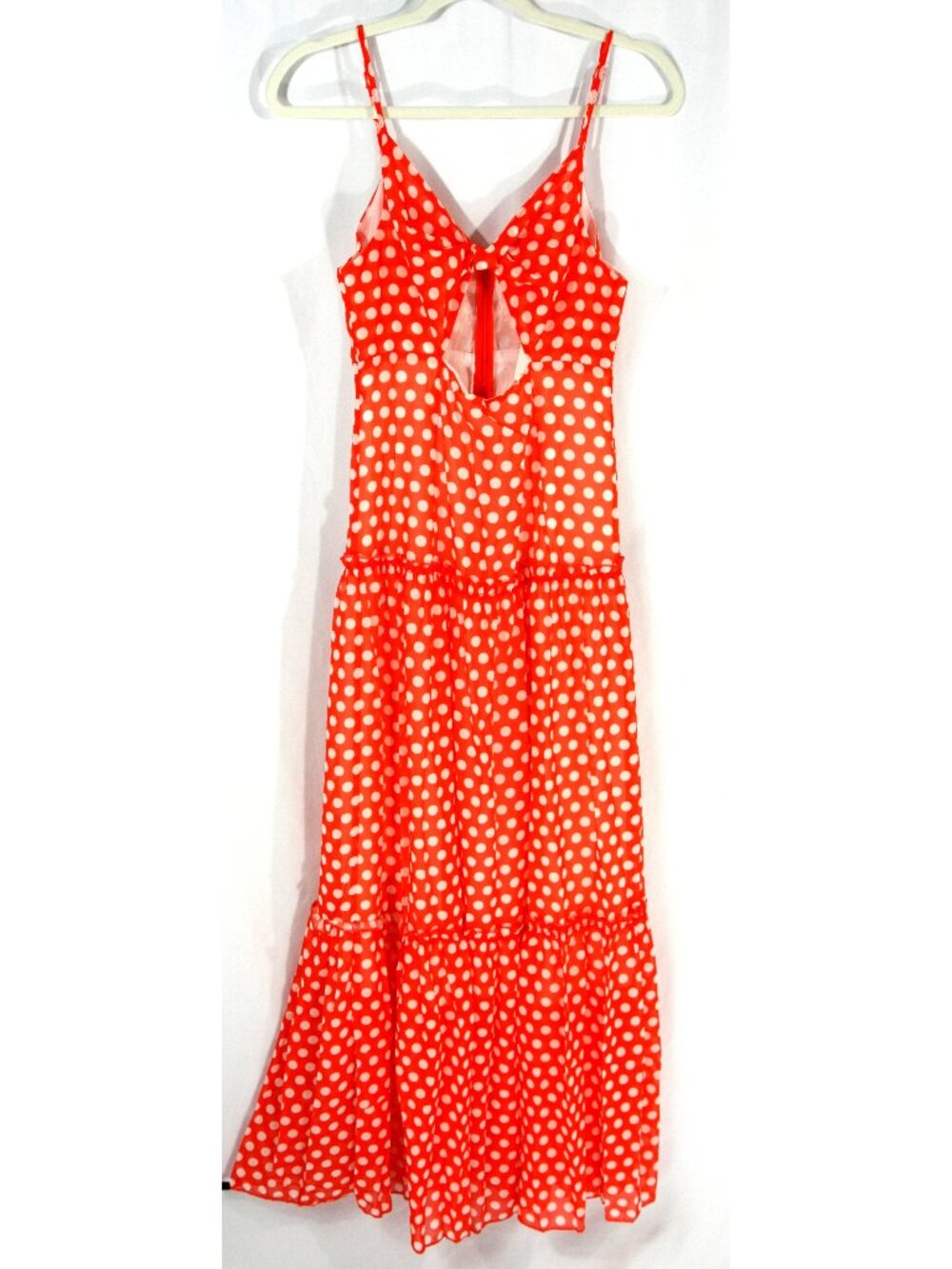 NEW OP Order Plus Red White Polka Dot Keyhole Tiered Sundress Maxi Dress S NWT